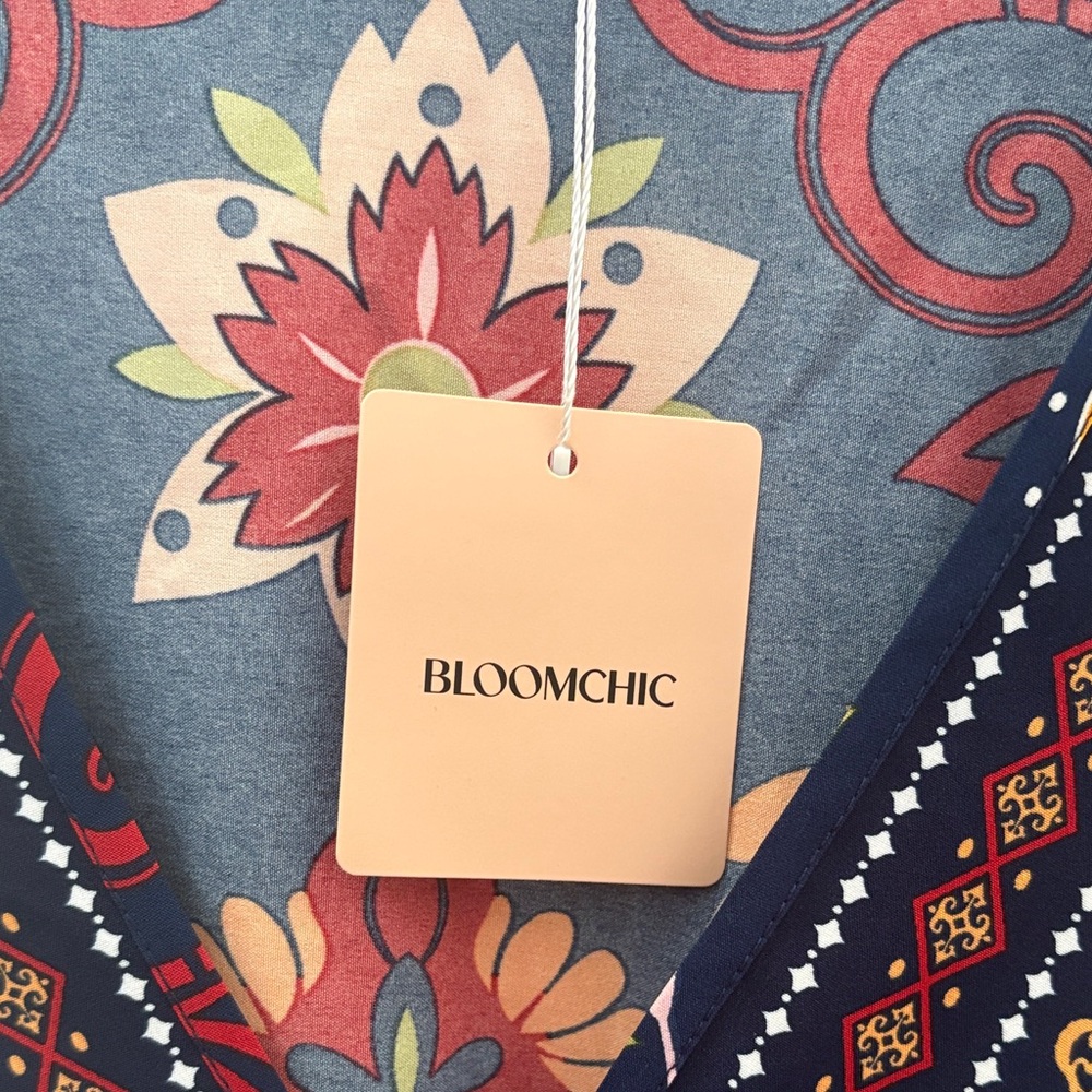 BloomChic Navy Floral 3/4 Long Sleeve Dress - Picture 2 of 5